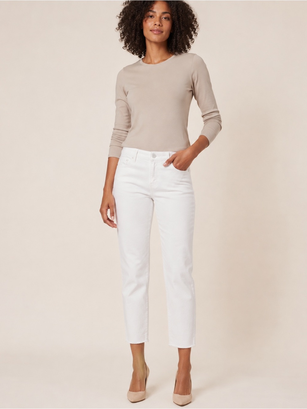 KUT From The Kloth Amy Crop Straight Jeans Size 8 White Raw Hem Stretch
